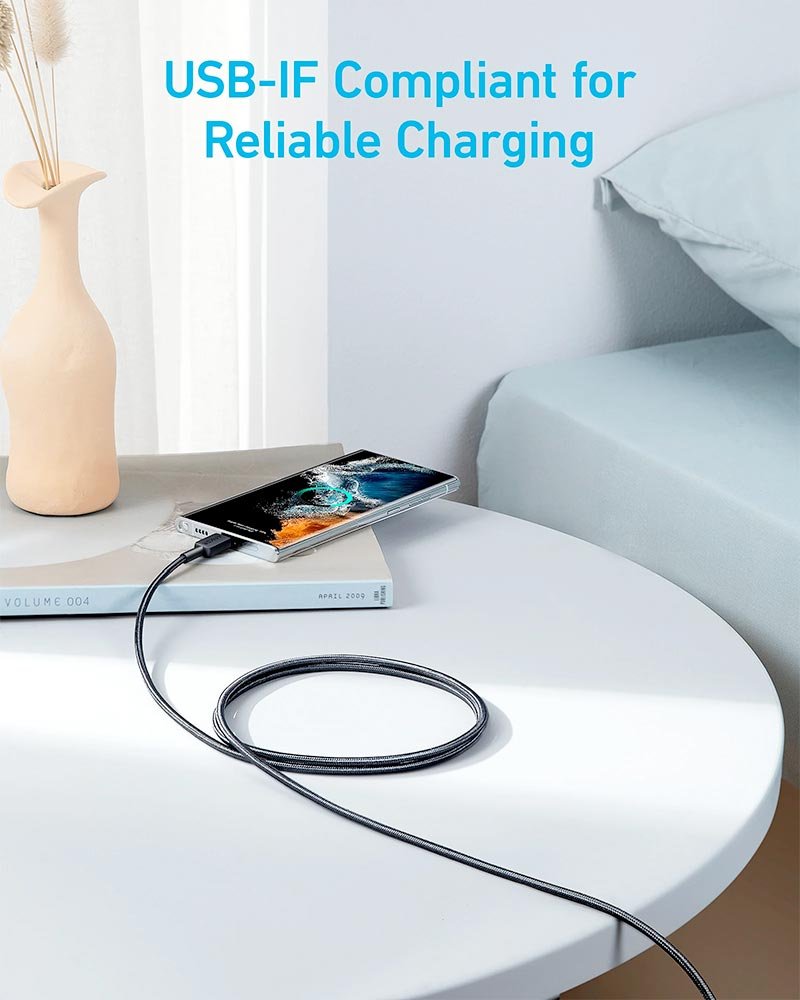 Anker 322 USB-C to USB-C 60W Cable (6ft) Nylon Braided - Black - Image 3