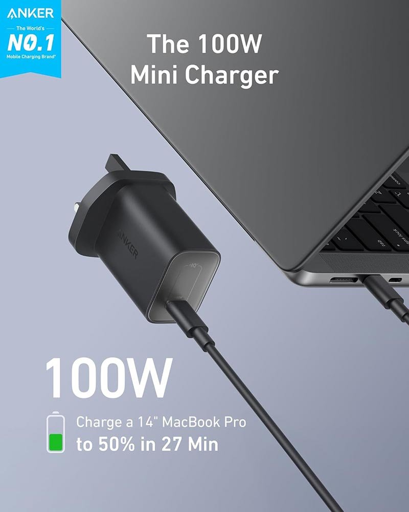 Anker Nano Charger (100W with 6ft USB-C to USB-C Cable) - Black - Image 2