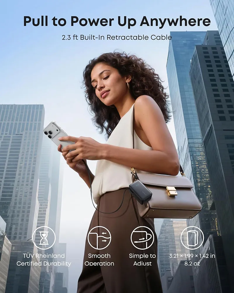 Anker Nano Power Bank (10K, 45W, Built-In Retractable USB-C Cable) - Black - Image 5