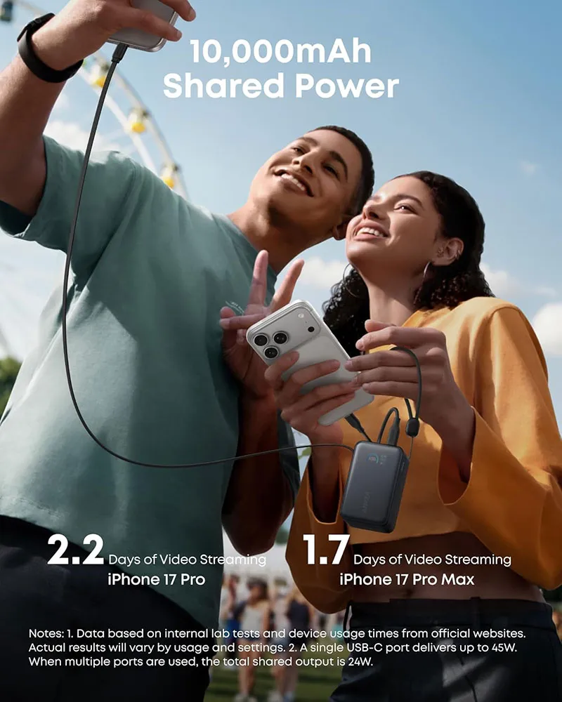 Anker Nano Power Bank (10K, 45W, Built-In Retractable USB-C Cable) - Black - Image 6