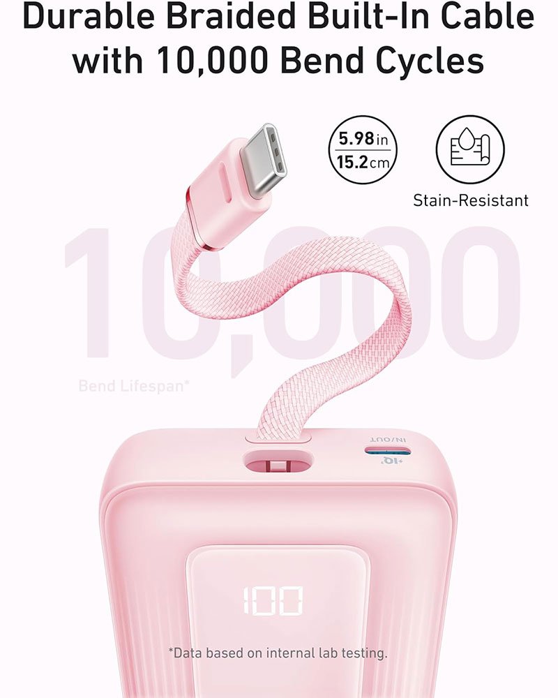 Anker Zolo Power Bank (20,000mAh, 30W, Built-in USB-C Cable - Blue - Image 6