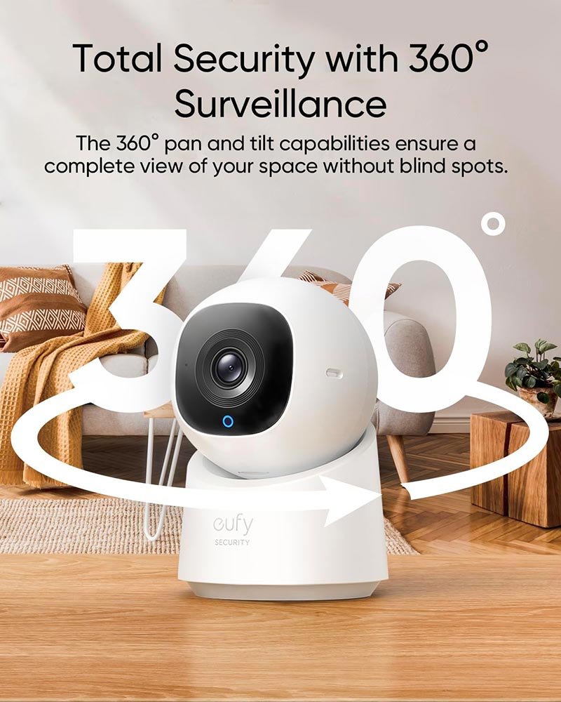 Eufy Security - Indoor Cam C220 - 2K Wired 360 Degree Pan and Tilt Indoor Camera - White - Image 2