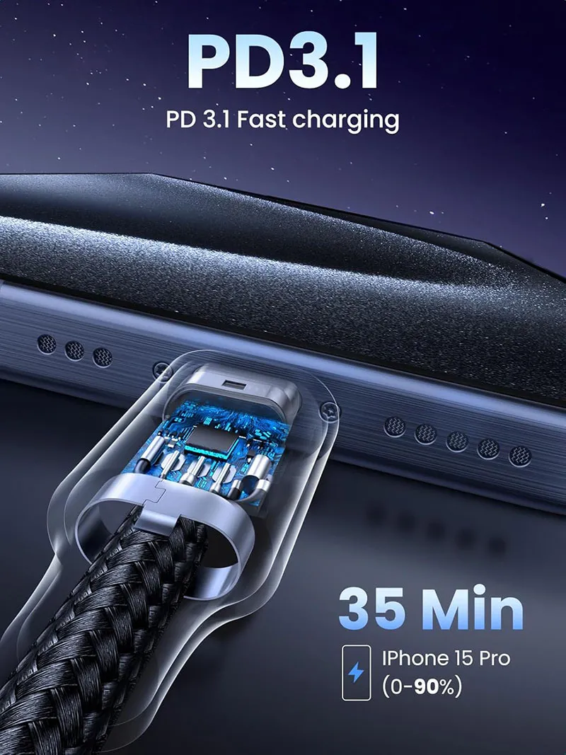 UGREEN UG-90440 USB-C to USB-C Fast Charging Cable 240W 6ft Nylon Braided (US535) - Image 3